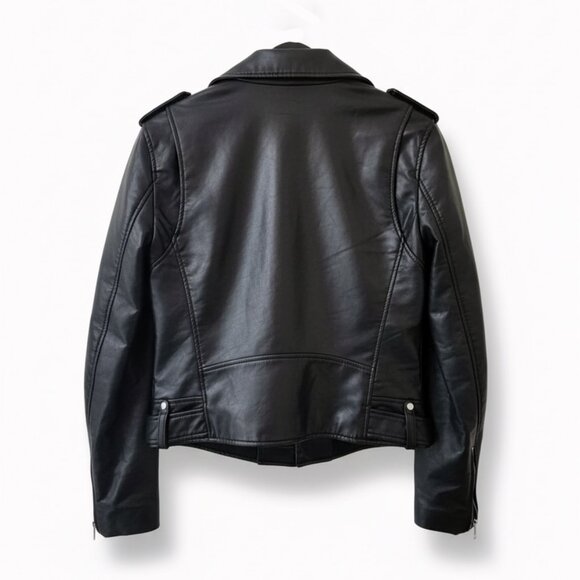 ZARA Faux Leather Biker Jacket Womens (M) Black Moto Style NWOT - Picture 4 of 7